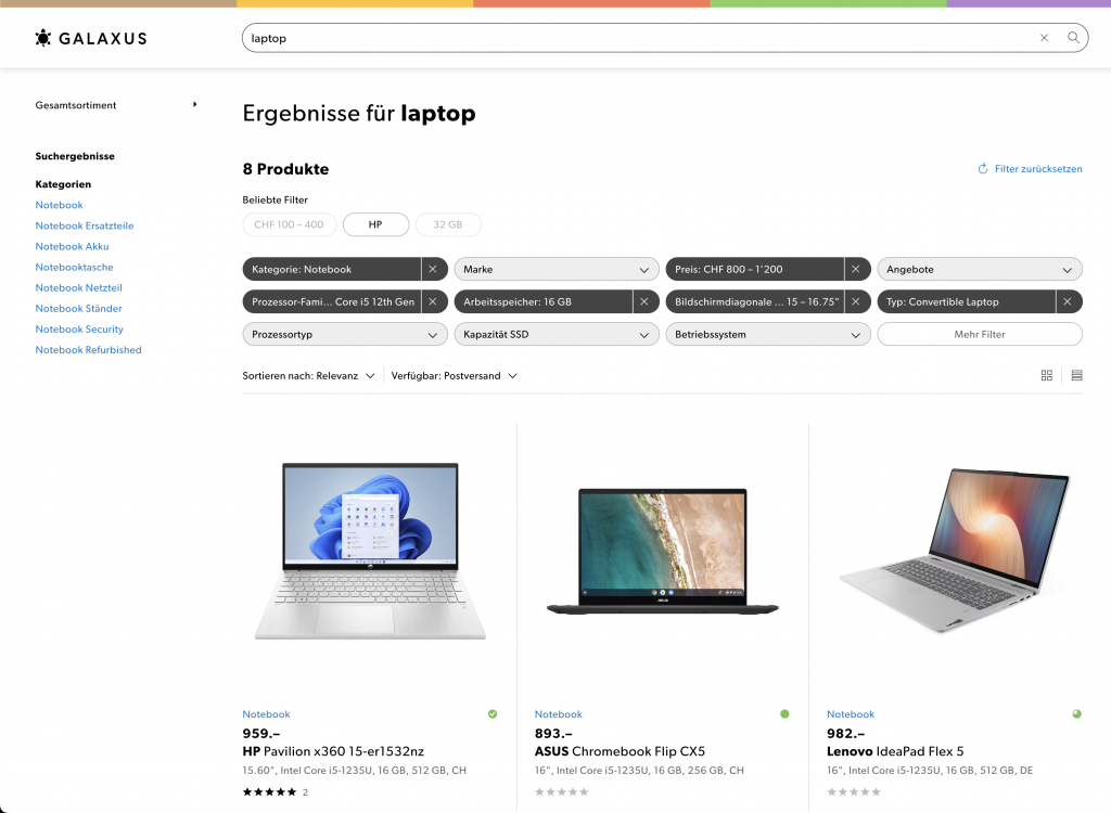 Suchresultate von laptops im Online-Shop "galaxus.ch".